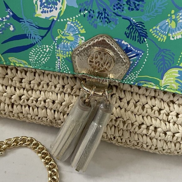 Lilly Pulitzer Botanical Green In A Flutter Straw Crossbody Clutch Purse NWOT - Picture 6 of 10